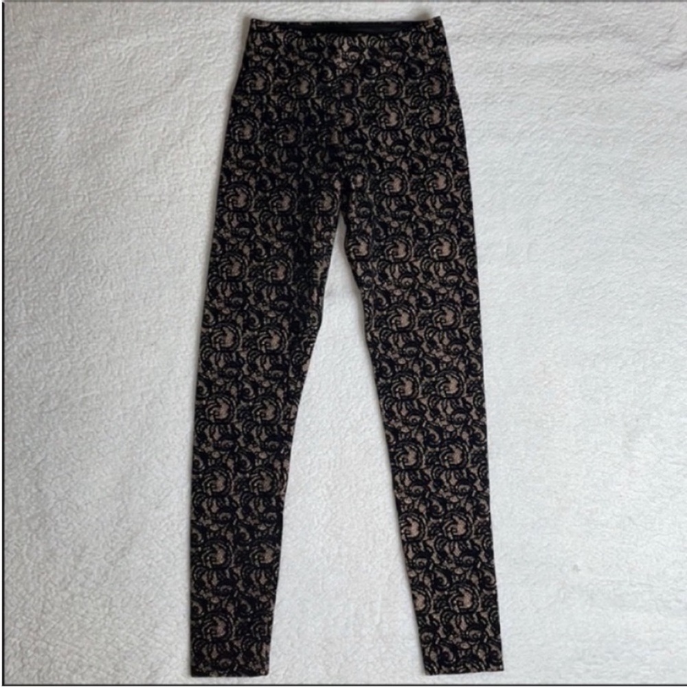 Lysse Leggings Flocked Black velvet lace pattern Size XS High Waist - Picture 3 of 11